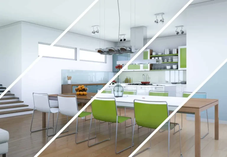 Two-tone kitchen with green lower cabinets